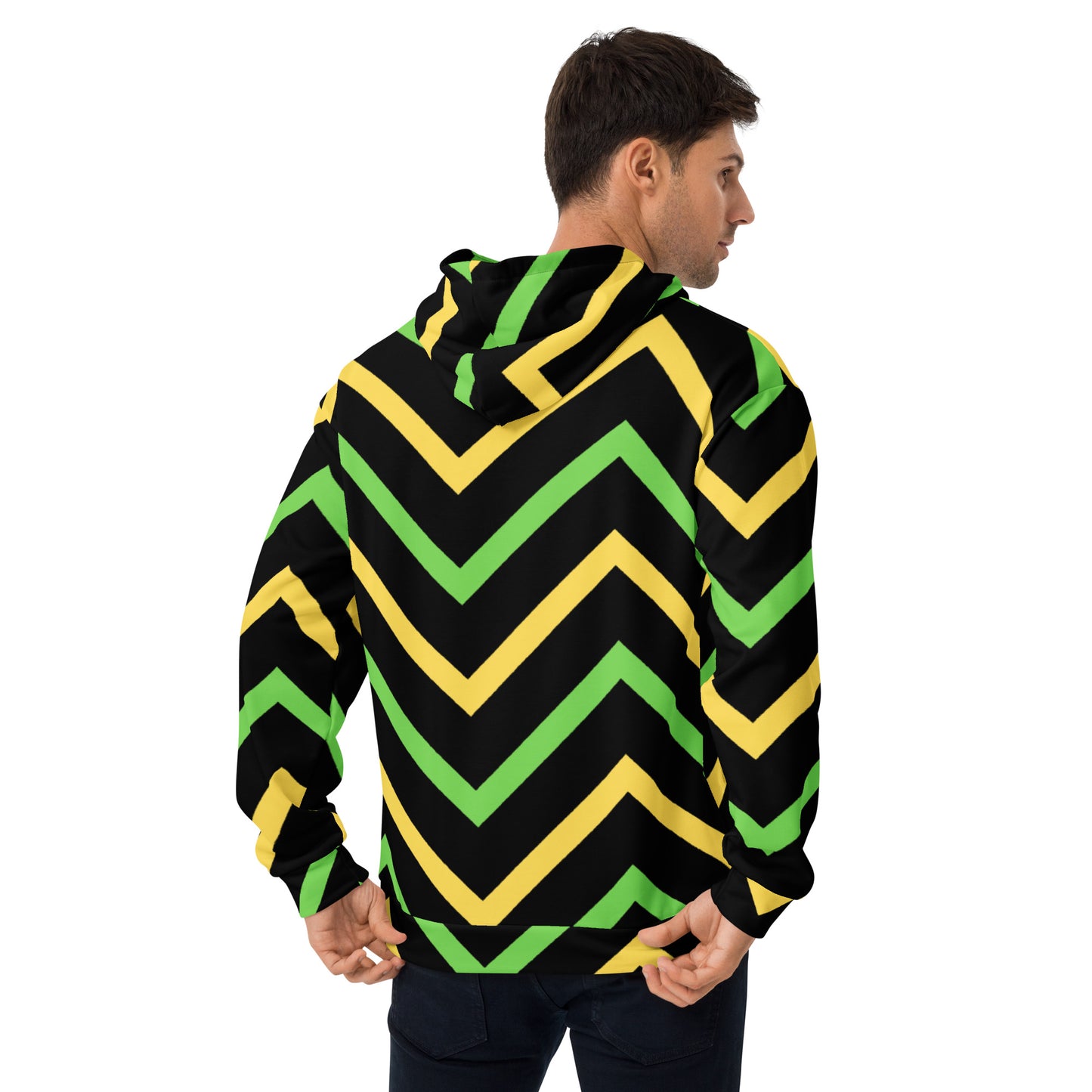 Green Zigzag Drawstring Hoodie