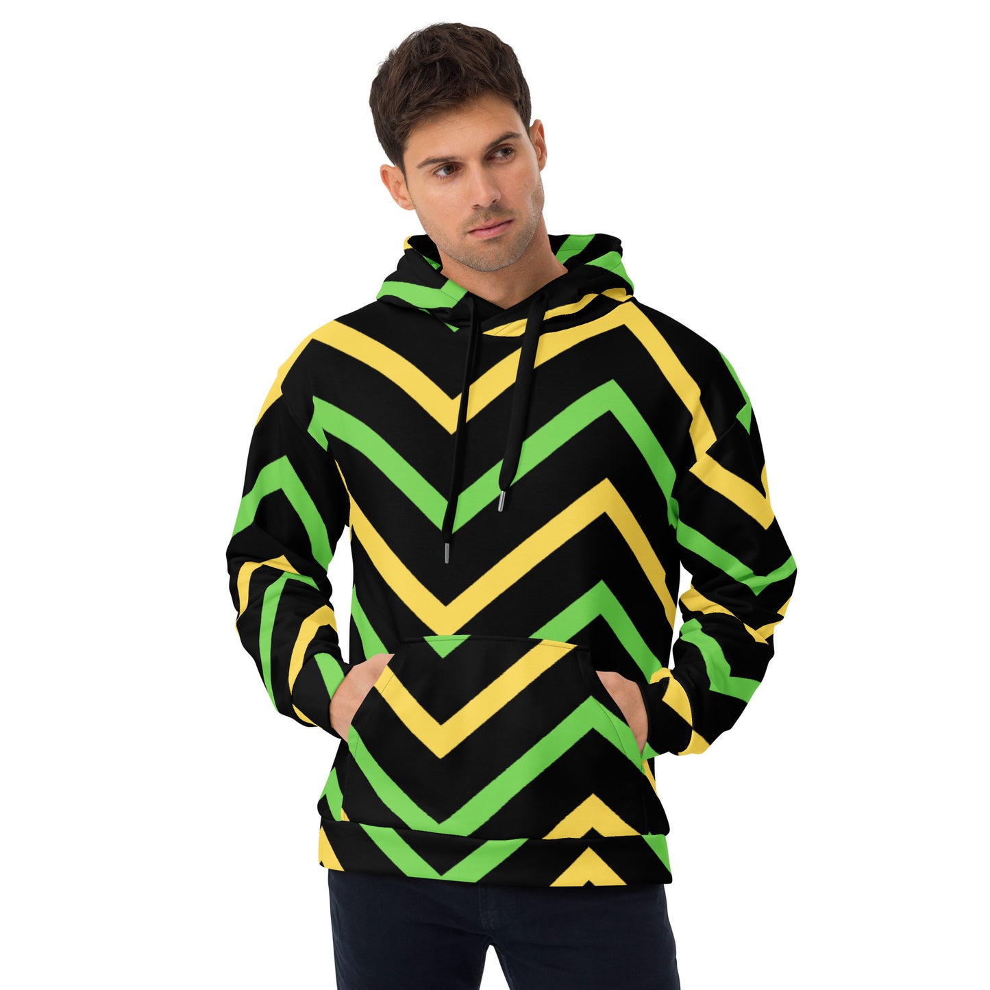 Green Zigzag Drawstring Hoodie