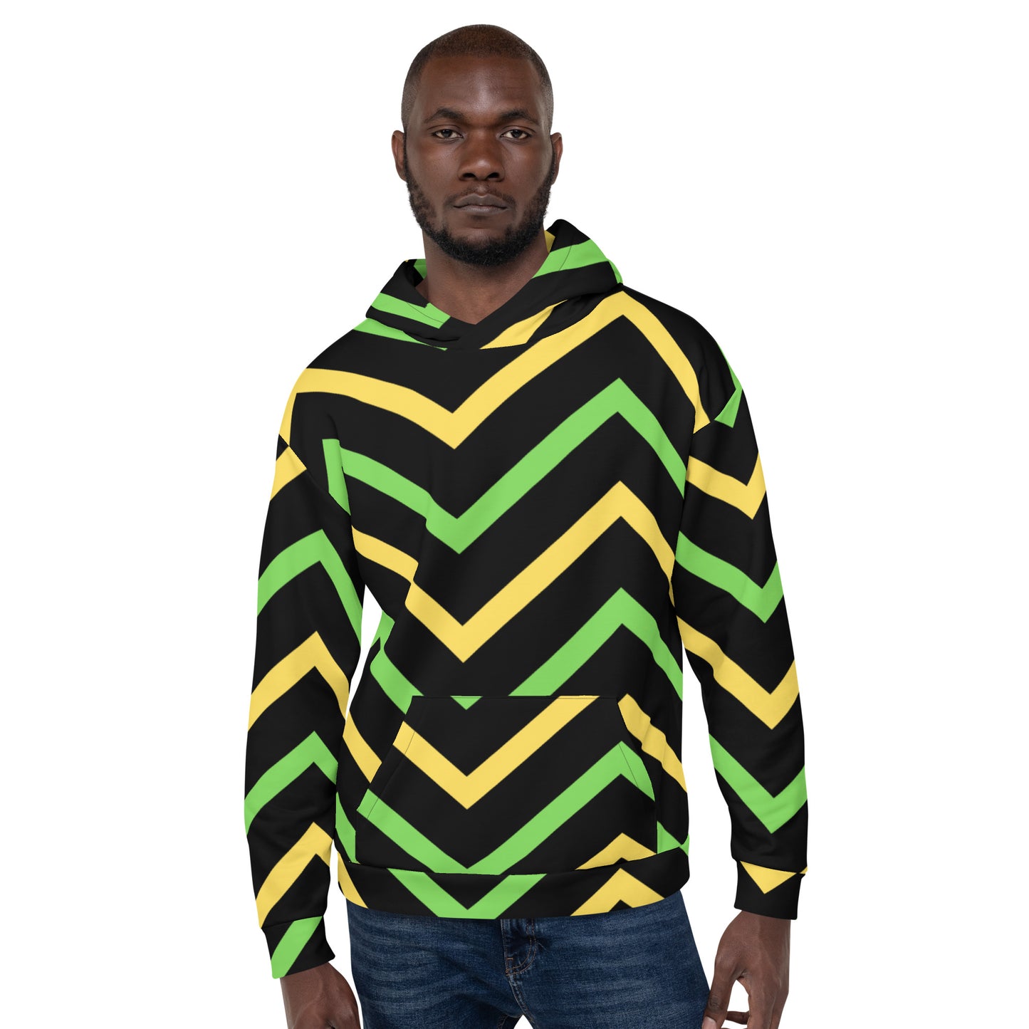 Green Zigzag Drawstring Hoodie